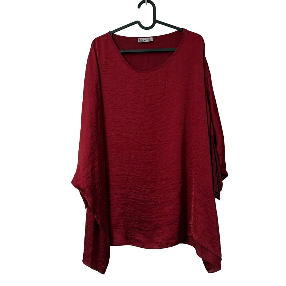 Tutu & Lilli Wine Bella Satin Dolman Sleeve Oversized Blouse Top Size M/L